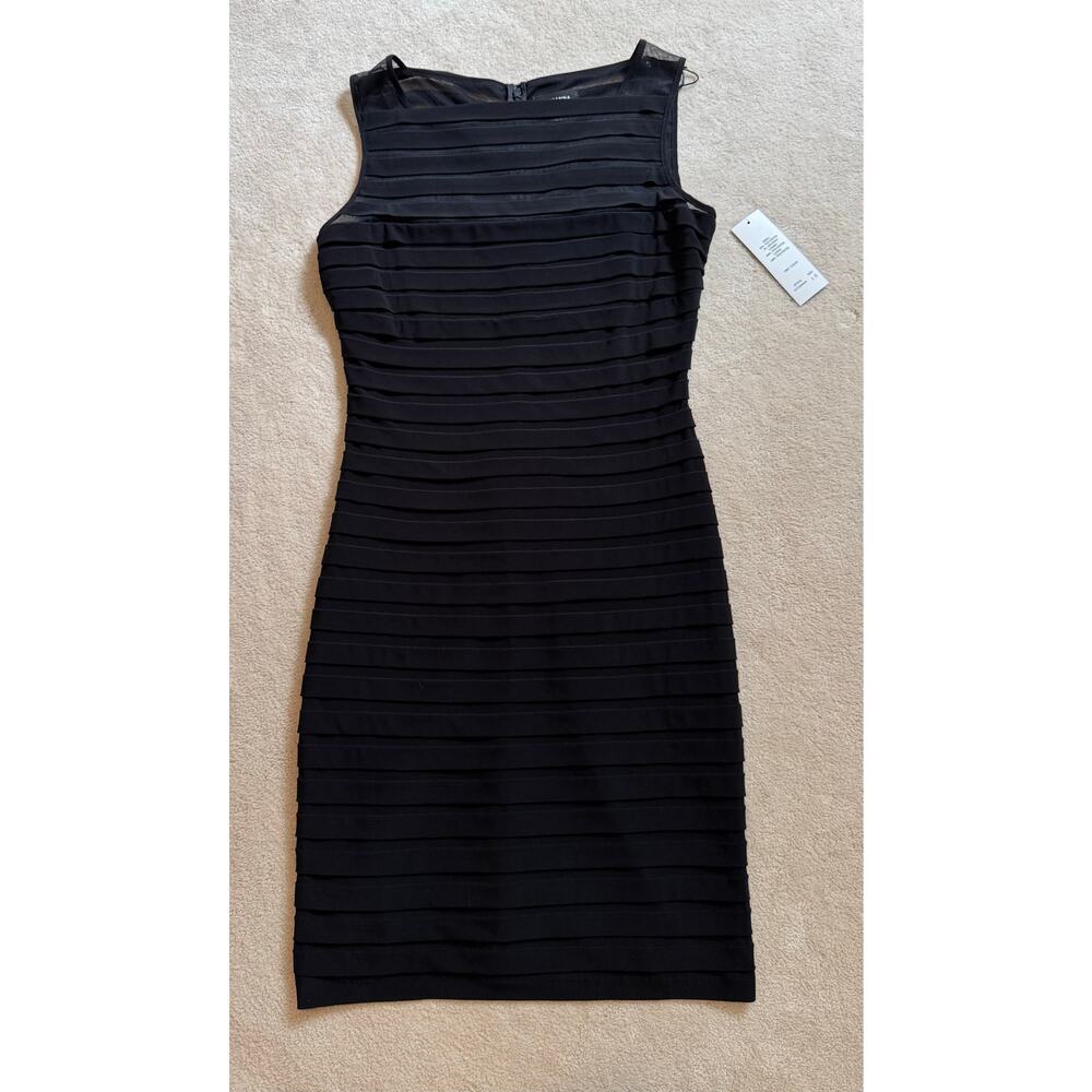 Adrianna Papell NEW Black Shutter Pleat Midi Dress Sleeveless Cocktail Size 10 - Picture 8 of 14